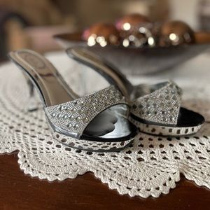 Silver rhinestone stilettos